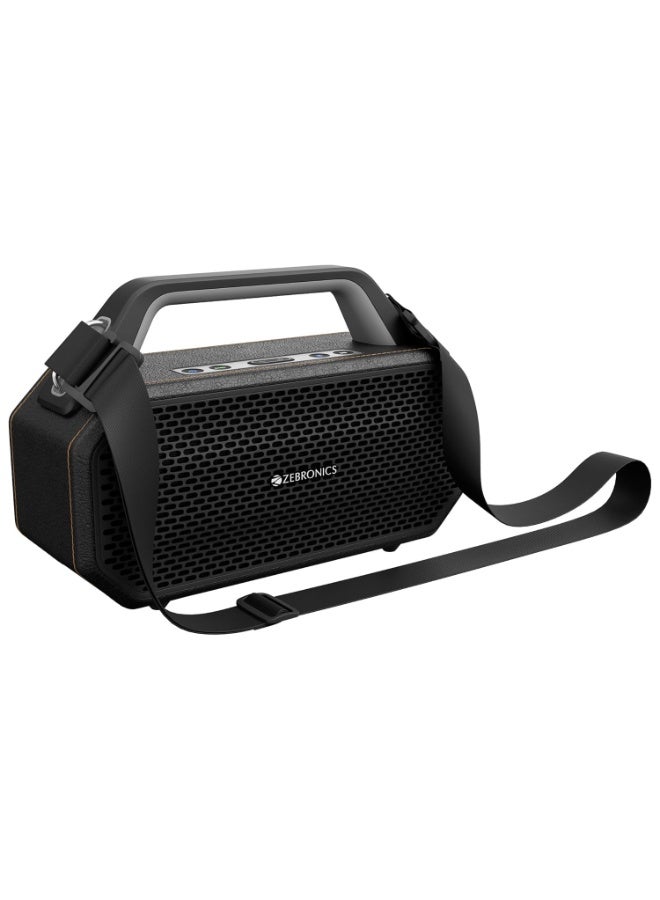 زيبونيكس Zebronics Prima, Portable Bluetooth Speaker, 90 Watts, Upto 9 Hours Playback, Dual 11.8cm Drivers, Dual Passive Radiators, BTv5.4 | TWS | AUX | USB, Carry Strap, Deep Bass, Splash Proof (Black) - Image 2